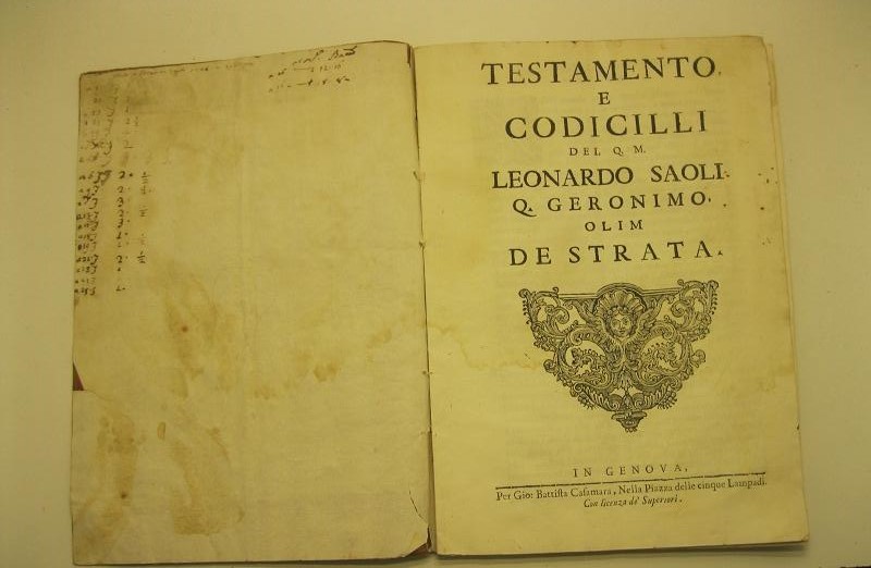 Testamento e codicilli del Q. M. Leonardo Saoli Q. Geronimo olim De Strata